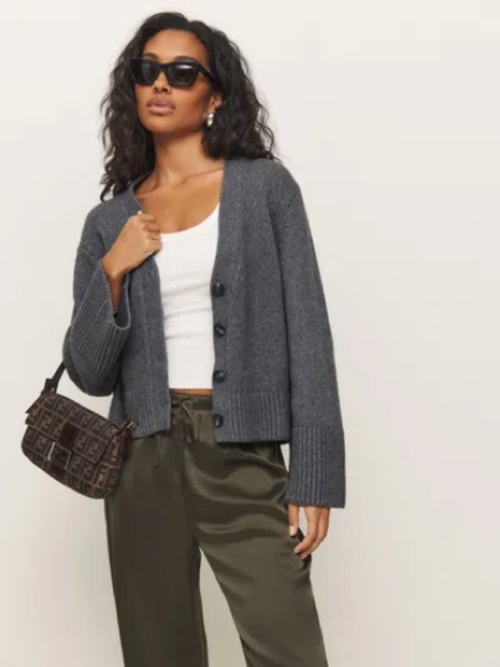 Reformation Nala Cotton Cashmere Cardigan in Grey Size Extra Small
